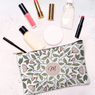 Delicate Floral Pattern Custom Monogram Accessory Pouch