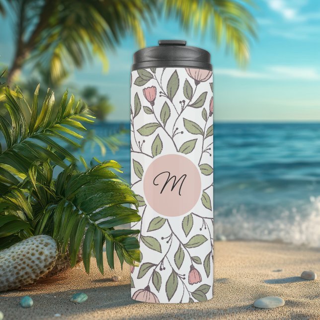 Delicate Floral Pattern Custom Monogram Thermal Tumbler (Creator Uploaded)
