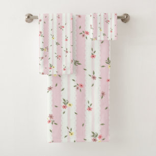 Delicate Floral Pattern Pink Bath Towel Set