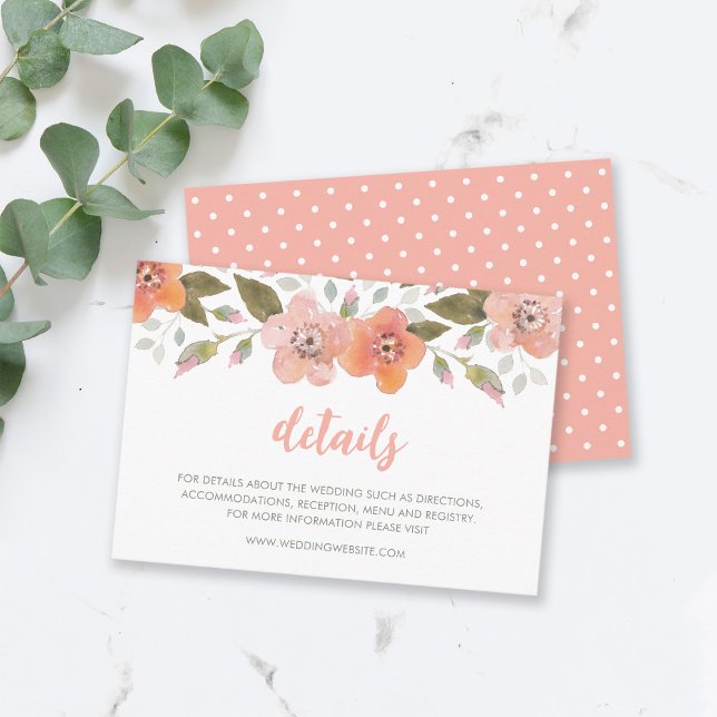 Delicate Floral Peach Wedding Details Enclosure Card (Creator Uploaded)