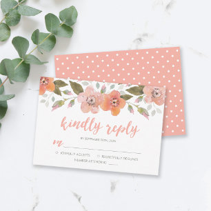 Delicate Floral Peach Wedding Kindly Reply RSVP Card