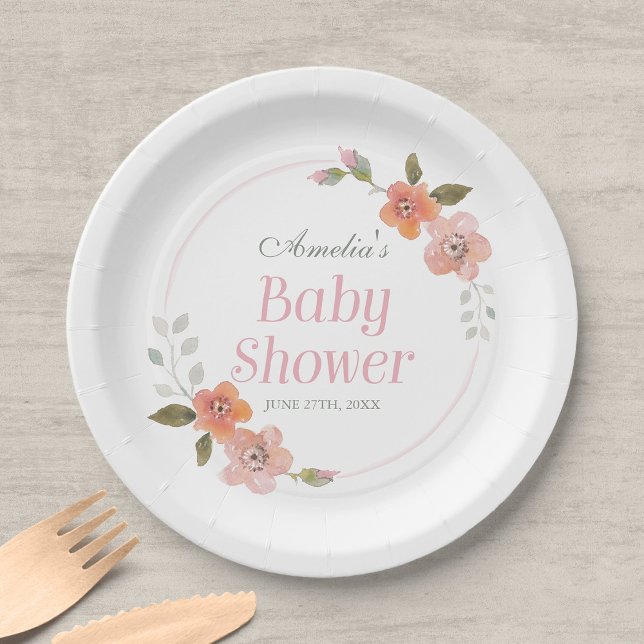 Delicate Floral Pink Baby Shower Paper Plate (Creator Uploaded)