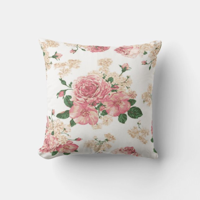 Delicate floral, pink roses cushion (Front)