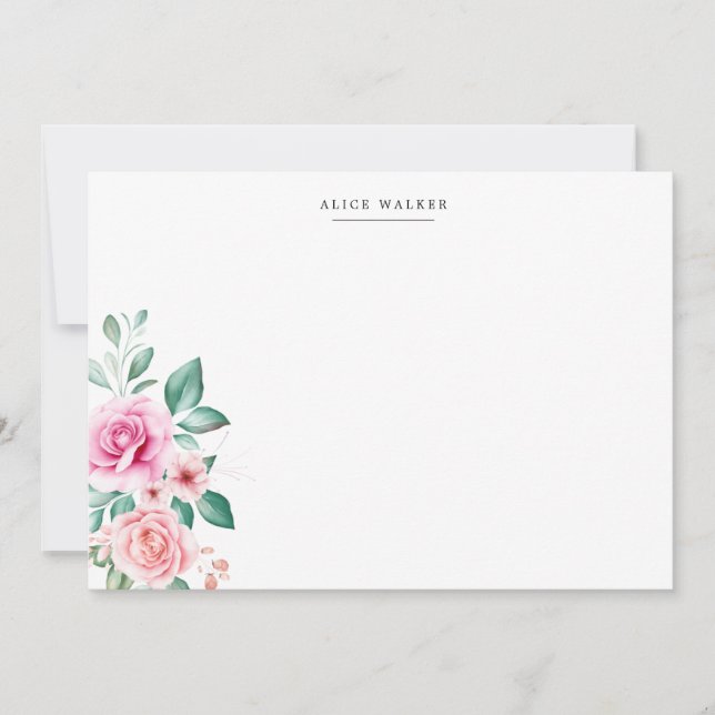 delicate floral pink roses Stationery Note Card (Front)
