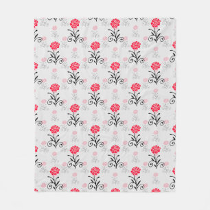 Delicate Floral Red Flower Pattern Fleece Blanket