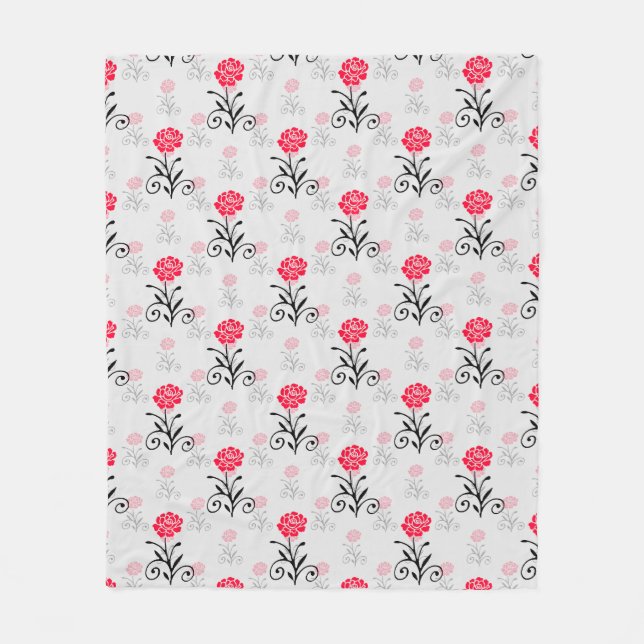 Delicate Floral Red Flower Pattern Fleece Blanket (Front)