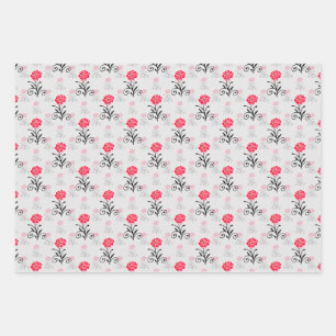 Delicate Floral Red Flower Pattern Wrapping Paper Sheet