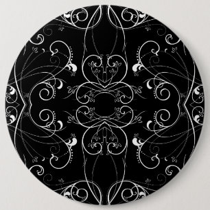 Delicate Floral Repeating Pattern in White on Blac 6 Cm Round Badge