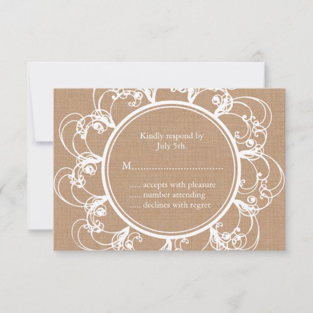 Delicate Floral RSVP on burlap Card (Front)