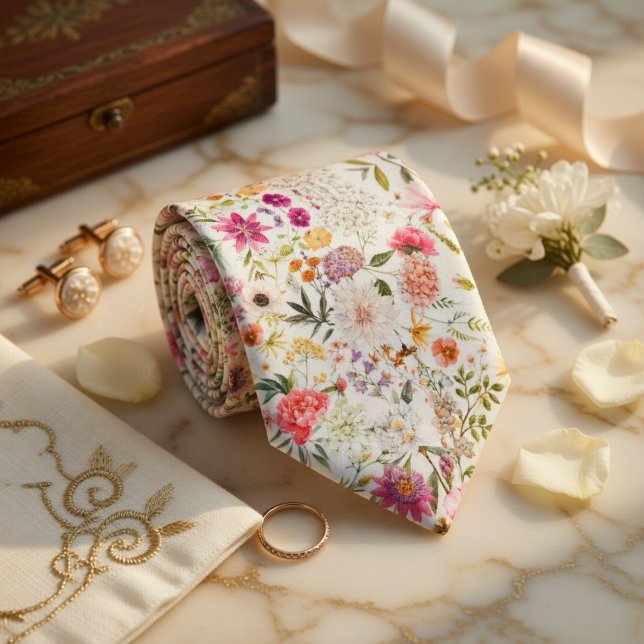 Delicate Floral Seamless Pattern Tie (Delicate floral seamless pattern neck tie)