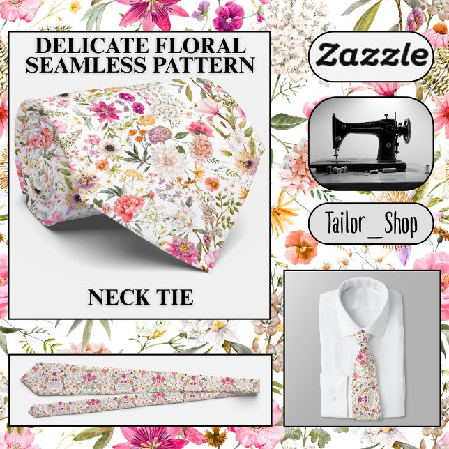 Delicate floral seamless pattern tie (Delicate floral seamless pattern neck tie)