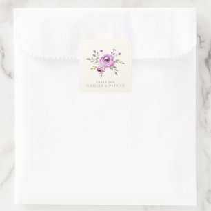 Delicate Floral Thank You Square Sticker