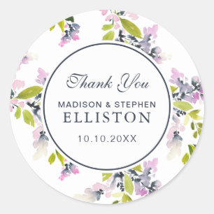Delicate Floral Watercolor   Thank You Classic Round Sticker
