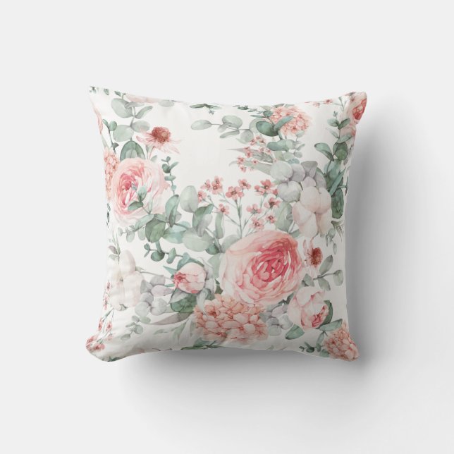Delicate Floral Watercolor Throw Pillow (Front)