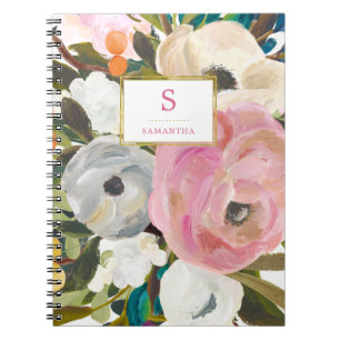 Delicate Floral Watercolor with Monogram Notebook