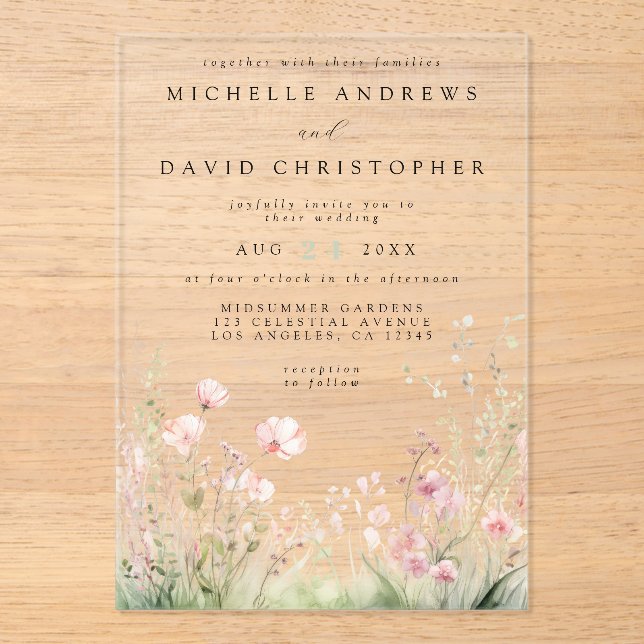 Delicate Floral Wedding Acrylic Invitations (Front)