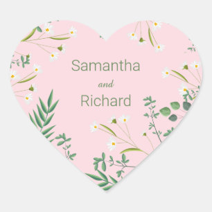 Delicate Floral Wedding Heart Sticker
