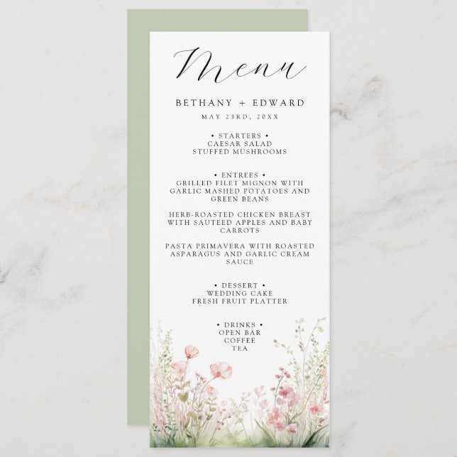 Delicate Floral Wedding Menu (Front/Back)