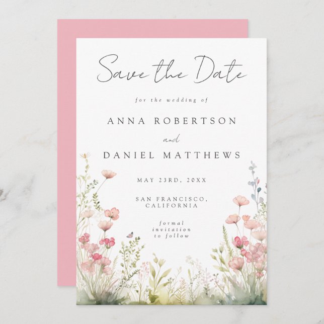 Delicate Floral Wedding Save The Date (Front/Back)