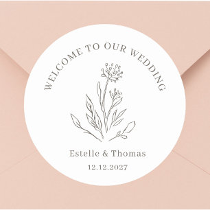 Delicate Floral Wedding Welcome Classic Round Sticker