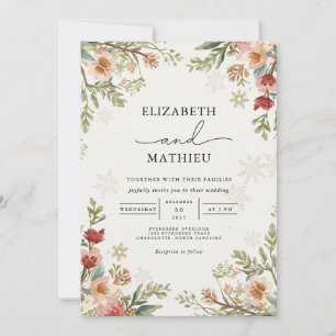 Delicate Floral Winter Wedding Invitation