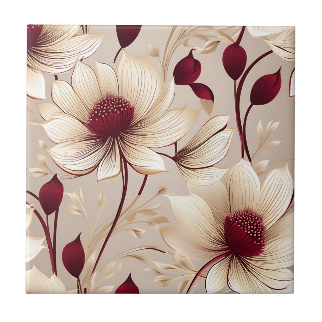 Delicate Floral With Burgundy Blooms Tile (Front)