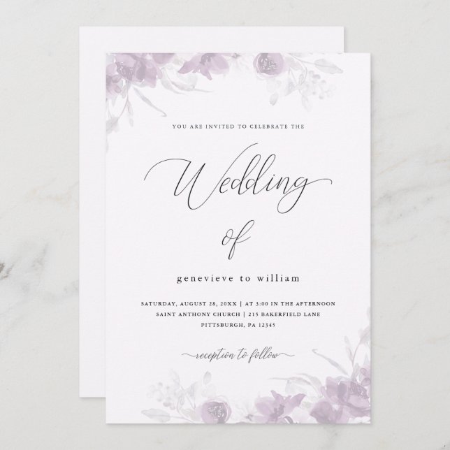 Delicate Floral with Calligraphy Wedding Invitation (Front/Back)