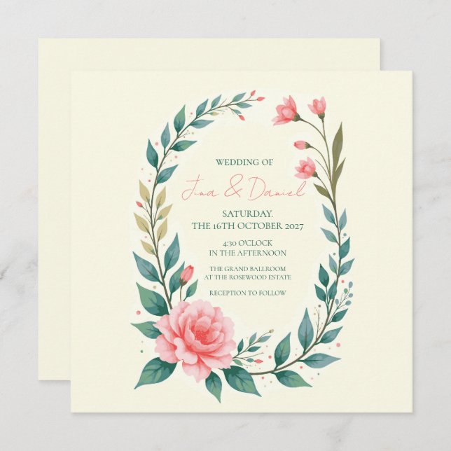 Delicate Floral Wreath Invitation (Front/Back)