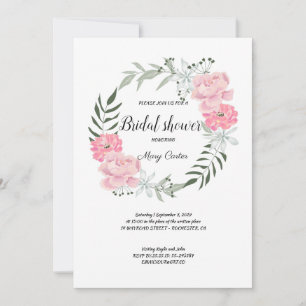 Delicate floral wreath, pink peonies invitation