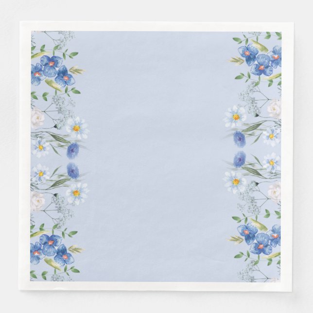Delicate Florals blue simple Wedding Anniversary  Napkin (Front)
