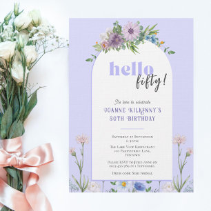 Delicate Florals lavender 50th Birthday Invitation Postcard