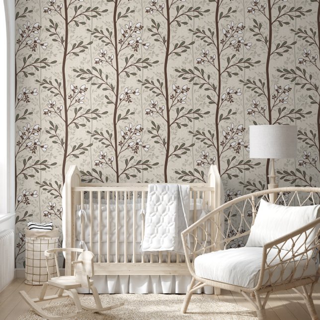 Delicate Flower Buds Bloom Earthy Floral Wallpaper (Kids)