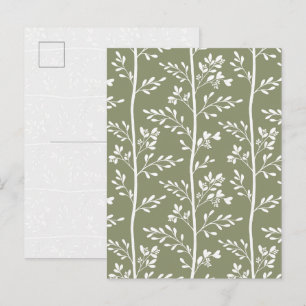 Delicate Flower Buds Bloom Minimalist Olive Floral Postcard