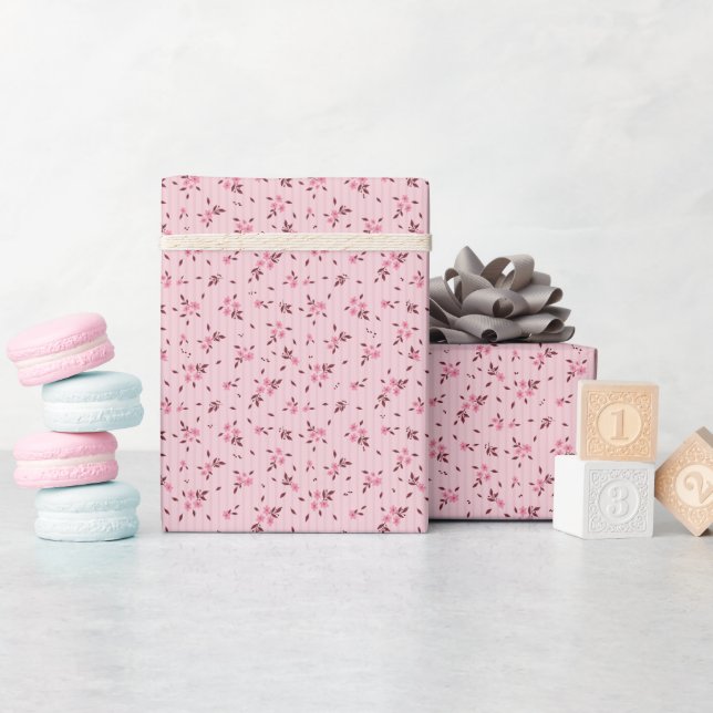 Delicate Flower Pattern Pink Wrapping Paper Roll (Baby Shower)