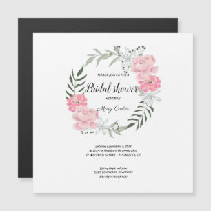 Delicate flower wreath, pink peonies magnetic invitation