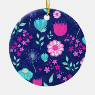 Delicate Flowers and Botanical Details Ceramic Tree Decoration