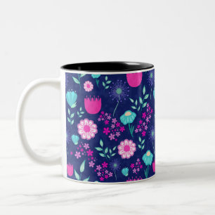Delicate Flowers and Botanical Details Two-Tone Coffee Mug