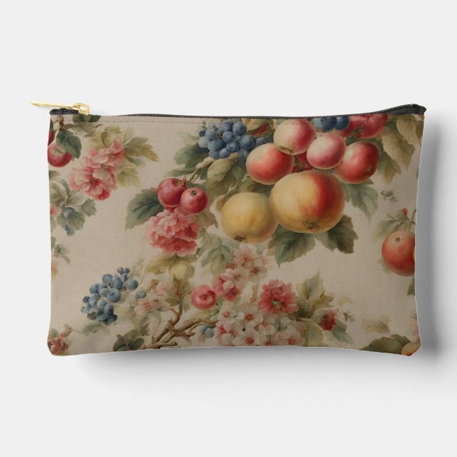 Delicate Flowers and French Fruits. Painted Style Accessory Pouch (Front)