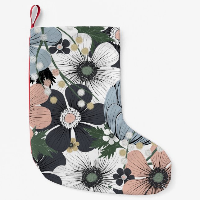Delicate flowers: hand-drawn seamless pattern. small christmas stocking (Front)