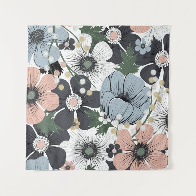 Delicate flowers: hand-drawn seamless pattern. tapestry (Front)