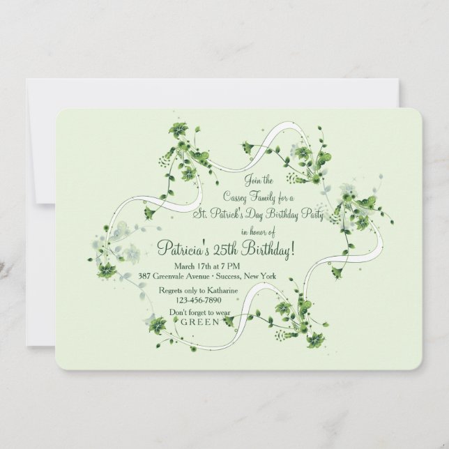Delicate Flowers in Green Invitation (Front)