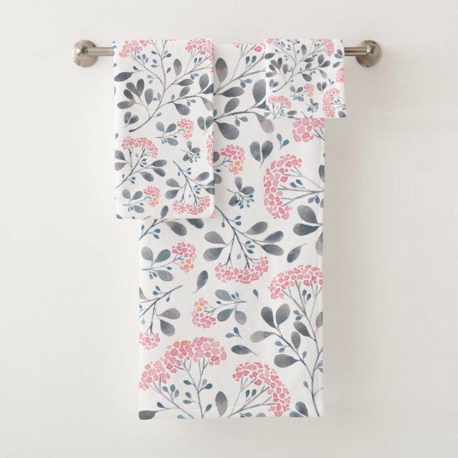Delicate Flowers Seamless Pattern Bath Towel Set (Insitu)