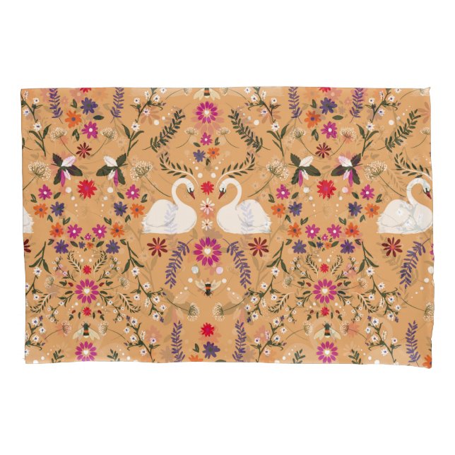 Delicate flowers, swan fantasy seamless pattern. pillowcase (Front)