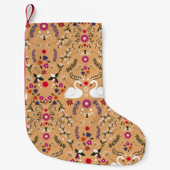 Delicate flowers, swan fantasy seamless pattern. small christmas stocking (Front)