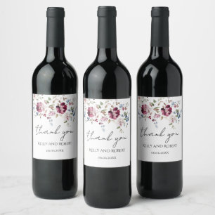 Delicate Flowers Thank You Wedding Wine Label