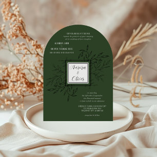 Delicate Foliage Deep Sage Arch Wedding Invite