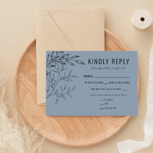 Delicate Foliage   Dusty Blue    RSVP Card