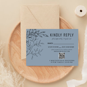 Delicate Foliage   Dusty Blue   Website Wedding RSVP Card