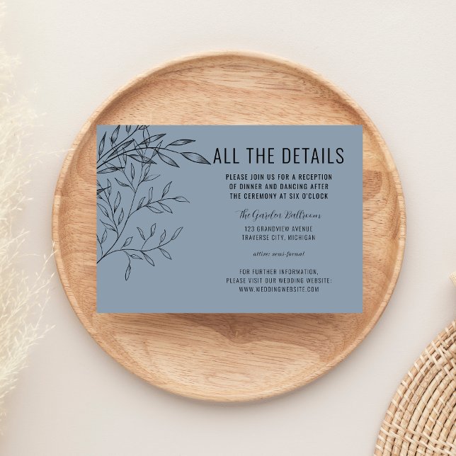 Delicate Foliage | Dusty Blue | Wedding Details Enclosure Card (Creator Uploaded)