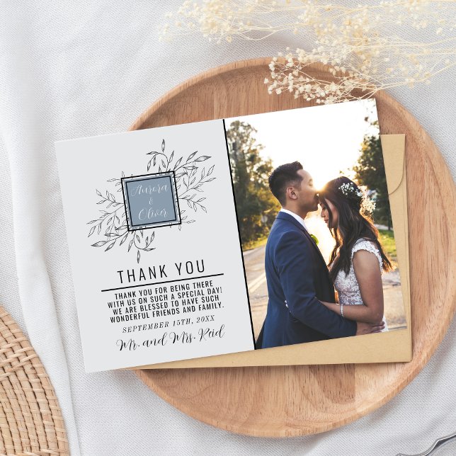 Delicate Foliage | Dusty Blue | Wedding Thank You Card (Creator Uploaded)